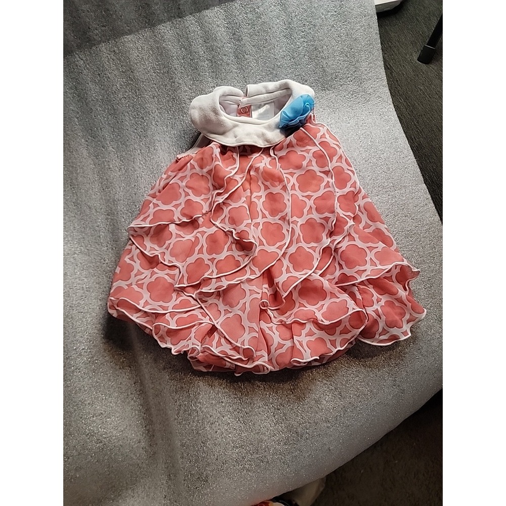 INFANT GIRLS NURSERY RHYME Peach & ‎ White Ruffled Bubble Romper - 6 MOS.